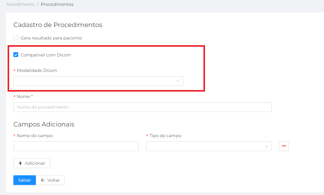 procedimento form dicom